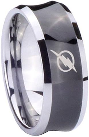 8MM Tungsten FLASH design Concave Black Two Tone Engraved Ring Size 8