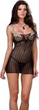 See Thru Pinstripe Babydoll Lingerie Set - Baby Doll & Thong
