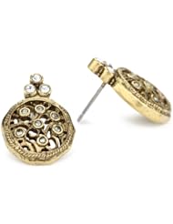 T Tahari Gold and Black Diamond Crystal Button Earrings