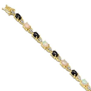 Black Coral and Opal Bracelet with Diamonds in 14K Yellow Gold by