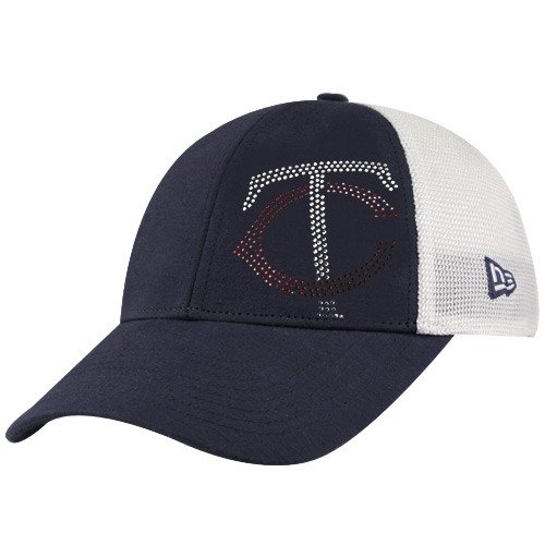 New Era Minnesota Twins Ladies Navy Blue-White Jersey Shimmer Rhinestone Mesh Back Adjustable Hat