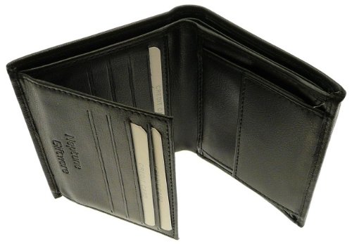 Soft Black Mens Wallet & Credit Card Holder With Coin Tray Storage