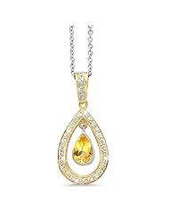Twin Pear Shaped Diamond Pendant In 18K Yellow Gold With A 0.75 ct. Genuine Yellow Sapphire Center Stone.