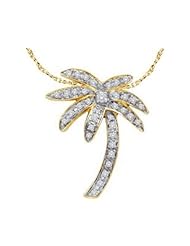 0.26 cttw 14k Yellow Gold Diamond Palm Tree Pendant Necklace (Real Diamonds: 1/4 cttw), 18"