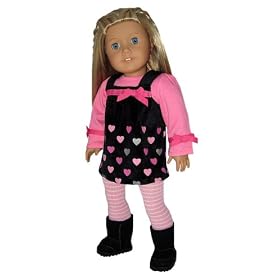 Black Heart Mini Jumper, Top, and Pink Striped Tights. Fits 18
