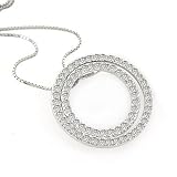 1.00 Carat Diamond & Sterling Silver Two Circles Pendant with 18 Chain