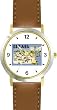 Israel Poster - Jerusalem & Menorrah Judaica Jewish Theme - WATCHBUDDY&reg; DELUXE TWO-TONE THEME WATCH - Arabic Numbers - Brown Leather Strap-Size-Large ( Men's Size or Jumbo Women's Size )