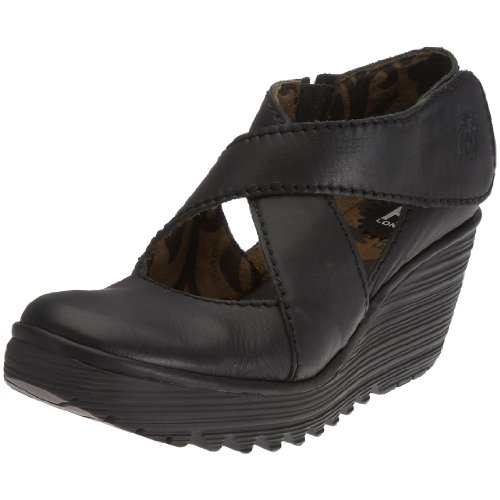 Fly London Women�s Yogo Wedge Sandal Leather Black