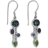 Sterling Silver Amethyst, Peridot, Iolite and Mystic-Topaz Dangle Earrings By Sajen