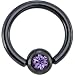 Black Tanzanite Swarovski Anodized Titanium Ball Captive Ring