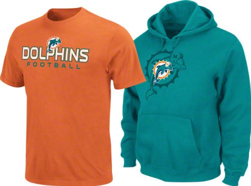 Miami Dolphins Orange T-Shirt and Aqua Hooded Sweatshirt Combo Pack