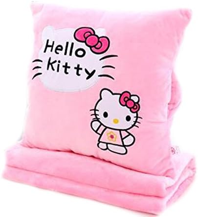 Cartoon Coral Fleece Blanket Pillow Quilt Pillow Cushion Office (Pink hello kitty)