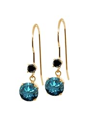 1.23 Ct Round Blue Diamond Black Diamond 14K Yellow Gold Earrings