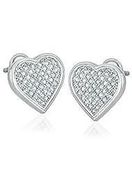 Micro Pave Real Diamonds Heart 10K White Gold Stud Earrings - Size 0.25CTW