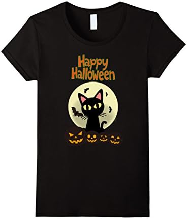 Women's Halloween Black Bats Cat Pumpkin T-shirts XL Black