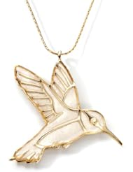 Hummingbird Pendant - Gold Bird Necklace - Handmade Polymer Clay Jewlery - Pearl Color Gifts - Nature Accessories for Women
