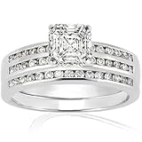 1.10 Ct Asscher Cut Diamond Engagement Wedding Rings Set VS1 EGL CUT: VERY GOOD