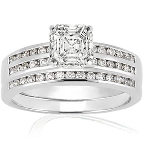 1.10 Ct Asscher Cut Diamond Engagement Wedding Rings Set VS1 EGL CUT: VERY GOOD