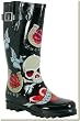 Chooka Black Tattoo City Rubber Rain Boot with Skull, Heart, Horseshoe and Dove Design, Women's Sizes 6, 7, 8, 9 and 10