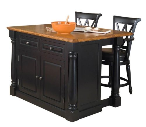 Best Price Home Styles Furniture Monarch Roll-out Leg Kitchen Island with Two Stools