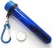 Blue Tube Pill Holder with Screw on Waterproof Top. Approximately 0.75 Inches Diameter, 5.5 Inches Long.
