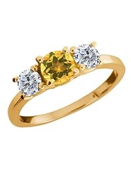 0.99 Ct Round Yellow Citrine G/H Diamond 18K Yellow Gold Ring