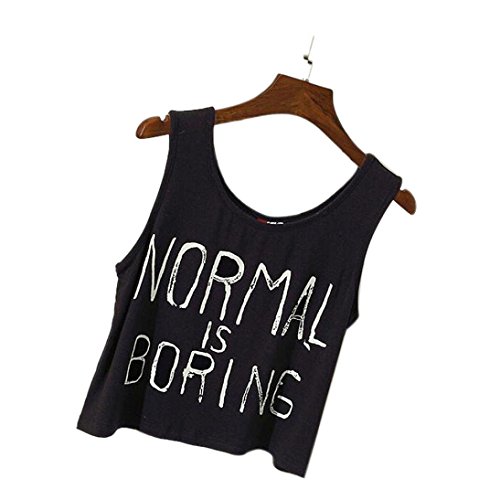 Lisingtool Women's Tank Tops NORMAL IS BORING Letter Print Vest Blouse (Large, Black)