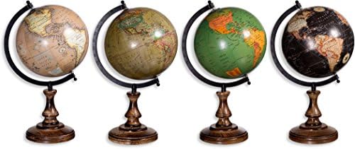 Assorted Decorative Globes 8" with Antique Map on Wooden Stand, Geographical Globe of the world, Desktop Globe - Set of 4 colors