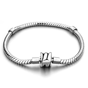 Pugster 8.3 Inch Silver Plated Clasp Clip Bracelet Fits Pandora Bead Charm