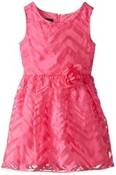 Girls A-line Lace-Up Applique Chevron Print Sleeveless Polyester/Rayon Party Dress 