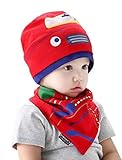 ベビー 帽子 かわいい 柄 ハット キッズ 綿 キャップ 秋冬 新生児 帽子とよだれかけ 2点 セット 出産祝い お誕生日 新年 ギフト お出かけ - レッド