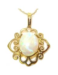 Luxury Womens Solid Yellow 9K Gold Ornate 9x7mm Natural Opal Pendant Necklace - Ideal for Christmas, Birthday, Anniversary or Mothers Day Gift