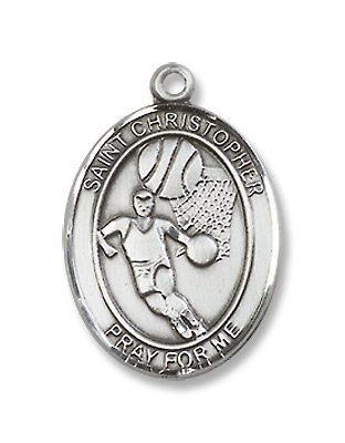 St. Christopher Sport Basketball Sterling Silver Medal with 18″ Sterling Chain Patron Saint