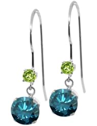 1.24 Ct Round Blue Diamond Green Peridot 14K White Gold Earrings