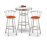Chrome Bar Table & 2 Chrome 29" Orange Nylon Seat Barstools