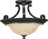 Murray Feiss SF231LBR, Cervantes Round Glass Semi Flush Lighting, 2 Light, 200 Total Watts, Bronze