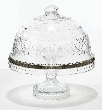 Vintage Style Covered Glass Birthday or Holiday Pedestal Cake Stand, 9.5 Inch