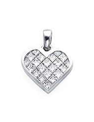 14k White Gold Princess Diamond Heart Pendant 2.19 ct (G-H Color, I1 Clarity)