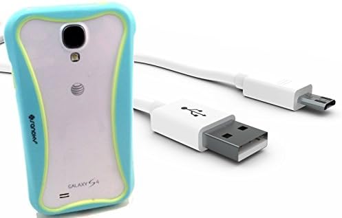 Case and Micro USB Charger combo for Samsung Galaxy S4 Which includes 1 SANOXY® GLOW in the DARK PC + TPU Bumper Case Cover Side Clips Blue and 1 Full Cable Exended Tip Micro USB Charge Sync Cable 3 Feet White