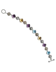 Sterling Silver w/14k Gold 20.35Multi Gemstone 8.25in Bracelet