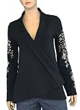 Lucky Brand Jeans Women's Floral Ivy Pattern Sleeves Wrap Black 7WD7338-LBK