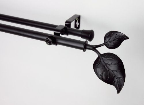 A&F Rod Decor - Double Curtain Rod Set 28 - 48 inch w/ Ivy Finial - Black