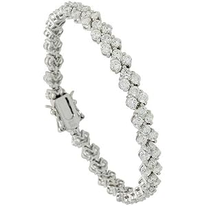 Sterling Silver 9.5 ct. size 3 Row Chevron CZ Tennis Bracelet, 7 in., 1 4... by 
