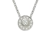 14K White Gold Round-Shaped Solitaire Pendant, Enhanced with Bezel and Pave Set Diamonds, Sliding on a 16 Cable-Chain Necklace. ( 0.20 c.t.t.w., GH-Color; SI-Clarity ).