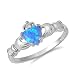 Sterling Silver Heart Shaped Blue Opal Claddagh Ring Sizes 4 to 10
