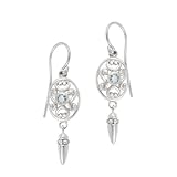 Sterling Silver March Birthstone Oval Celtic w/ Genuine Aquamarine Center Drop Earrings