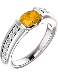 18K White Gold 7.00x5.00mm Oval Cut Citrine and Diamond Ring -- LIFETIME WARRANTY
