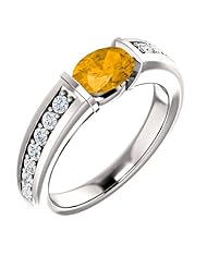 10K White Gold 7.00x5.00mm Oval Cut Citrine and Diamond Ring -- LIFETIME WARRANTY