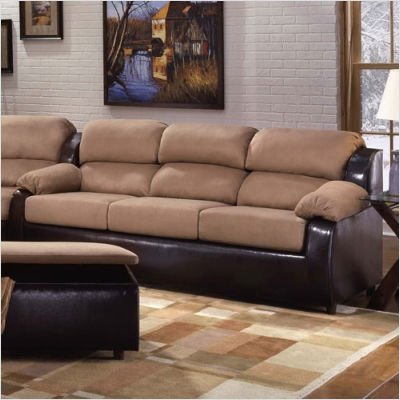 Simmons 5001S Soflex Padded Microfiber And Luxurahide Sofa - Chocolate And Tan