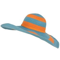 UPF 50+ Sun Beach Hat Floppy Wide Shape Brim Turquoise Blue with Orange